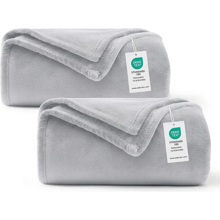 WAVVE Kuscheldecke Flauschig 2er Set Decke Fleecedecke - 2 Stücke Set Sofadecke 150x200 cm Warm Wohndecke Couchdecke, Hellgrau Decke Weich Sofaüberwurf XL