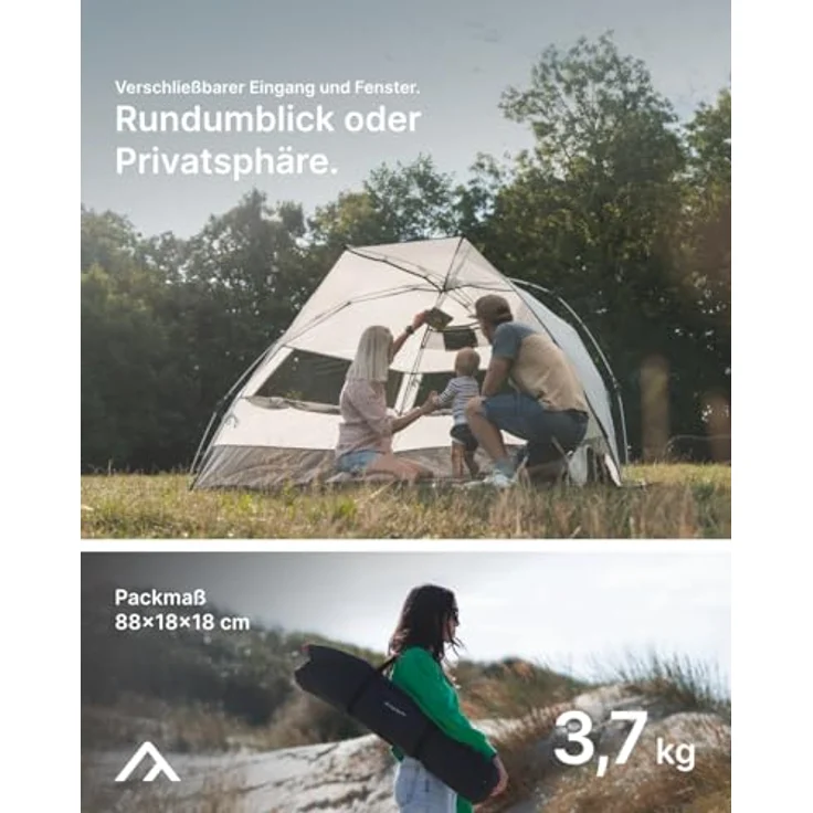 qeedo Quick Bay Pro Große Strandmuschel mit UV-Schutz (UV80) für 3 Personen inkl. Sandheringe und Roll-in-Bag Sonnenschutz - Sandgrey – Bild 5