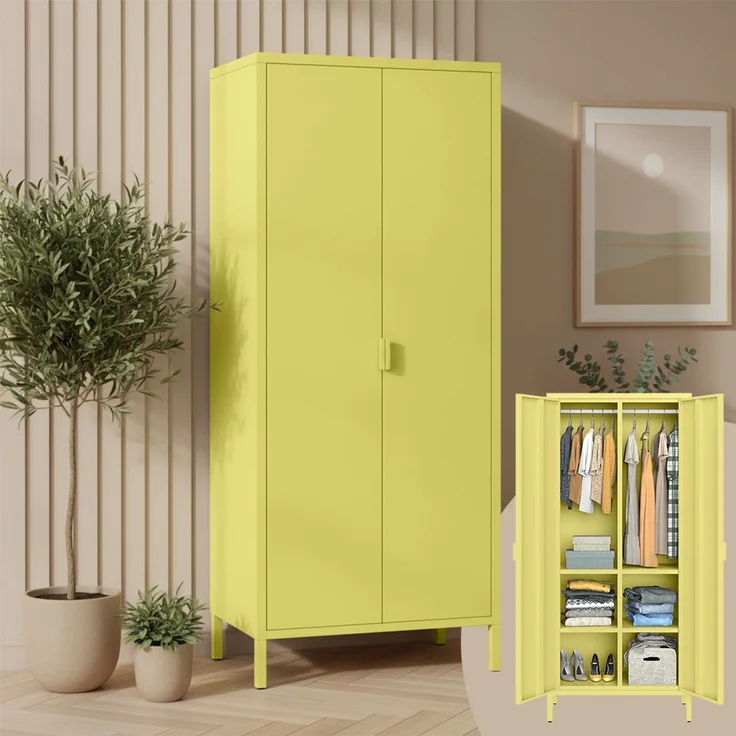 skølm 'Ituri' Kleiderschrank, Metall, 170x45x80 cm, gelb, Garderobe mit 4 Fächern und 2 Kleiderstangen – Bild 1