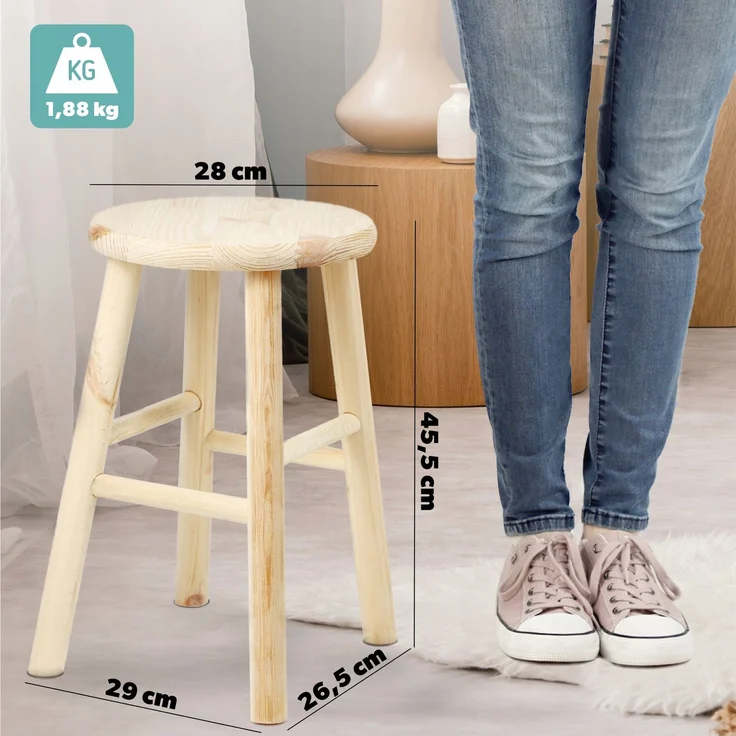 KADAX Holz-Küchenhocker, Hocker, Stuhl, 46 cm, massive Kiefer – Bild 2