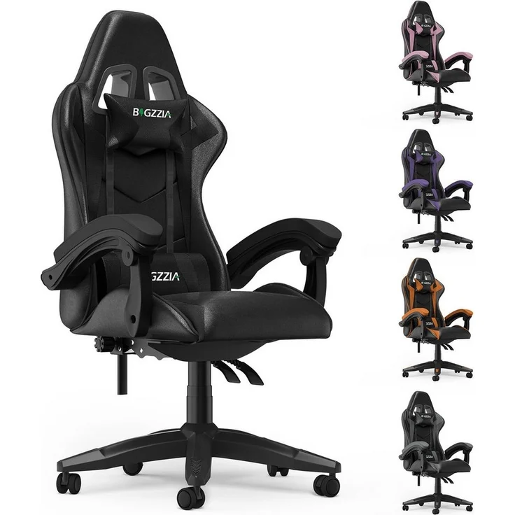 BIGZZIA Gaming-Stuhl Bürostuhl Ergonomisch mit Lendenkissen + Kopfstütze, Ergonomischer Bürostuhl höhenverstellbar – Bild 1