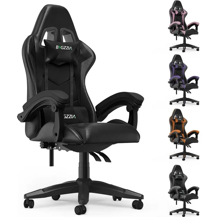BIGZZIA Gaming-Stuhl Bürostuhl Ergonomisch mit Lendenkissen + Kopfstütze, Ergonomischer Bürostuhl höhenverstellbar
