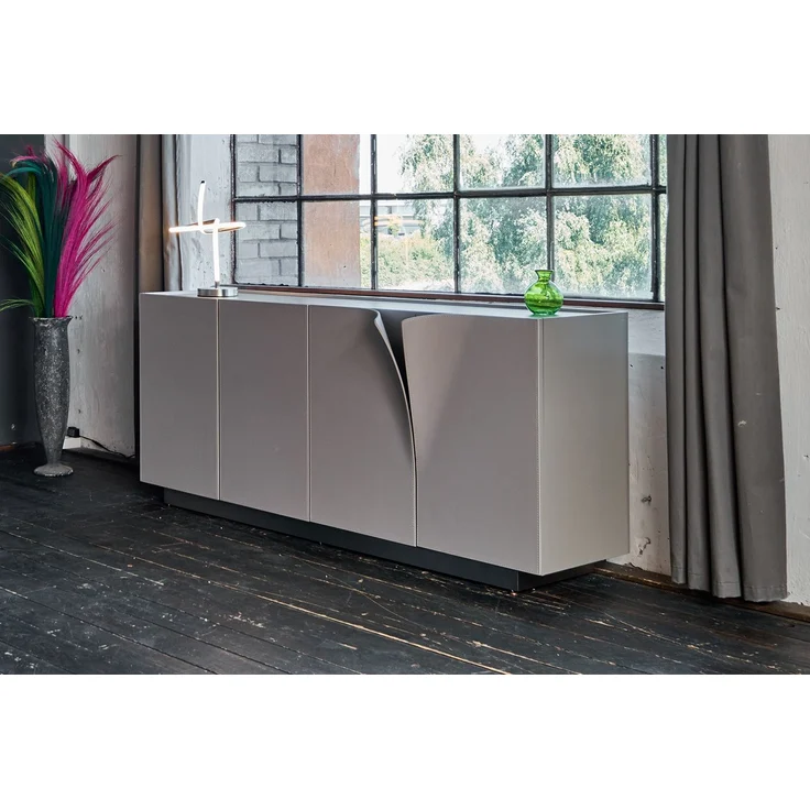 KAWOLA Sideboard EMMA Kunstleder grau Fuß Edelstahl gebürstet 78 x 42 x 180 cm – Bild 1
