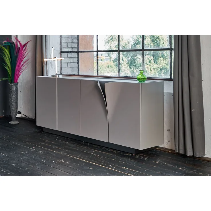 KAWOLA Sideboard EMMA Kunstleder grau Fuß Edelstahl gebürstet 78 x 42 x 180 cm