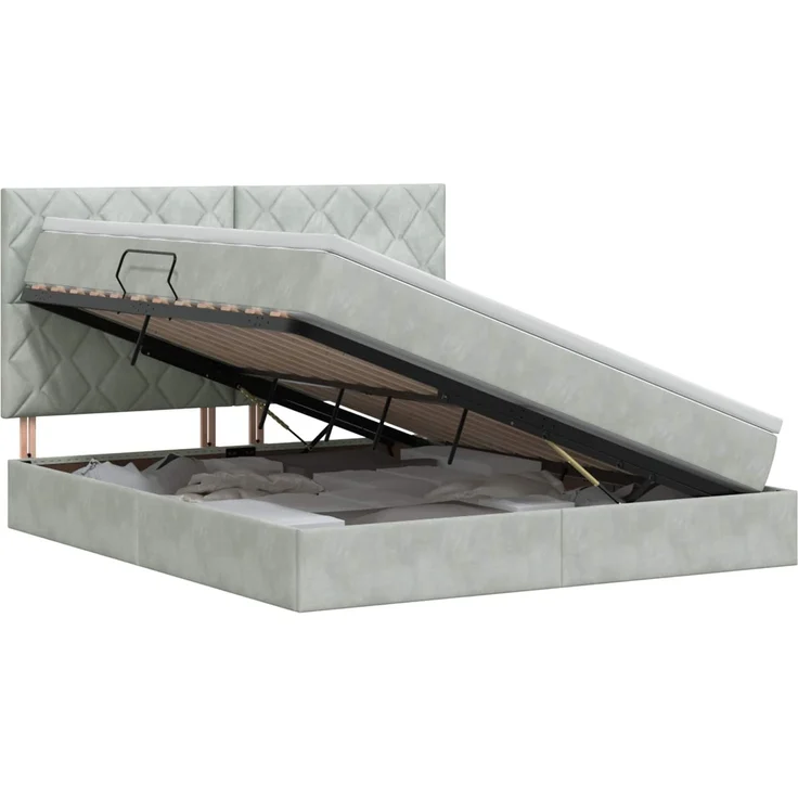vidaXL Aufbewahrungsbett mit Matratze Hellgrau 140 x 190 cm Samt 3459747 – Bild 2