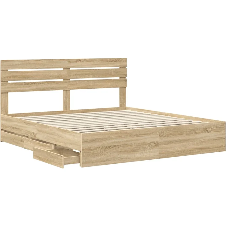 vidaXL Bettrahmen Sonoma-Eiche 200 x 200 cm Ingenieurs Holz 3411480 – Bild 5