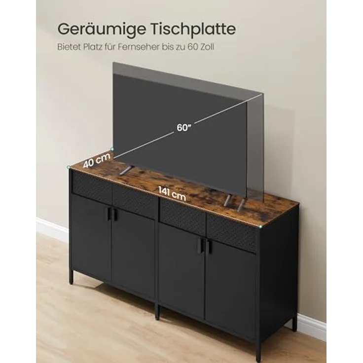 SONGMICS Aufbewahrungsschrank, Metallschrank, mit 4 Türen, Magnetverschluss, Verstellbarer Einlegeboden, Stahlgestell, 40 x 141 x 76 cm, tintenschwarz-vintagebraun LSC205BD01 – Bild 8