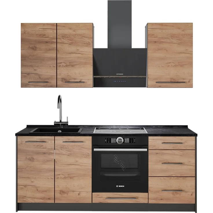 Singleküche Fame-Line Goldkraft Eiche/Weiß 190 cm, AP Anthrazit Vicco – Bild 1