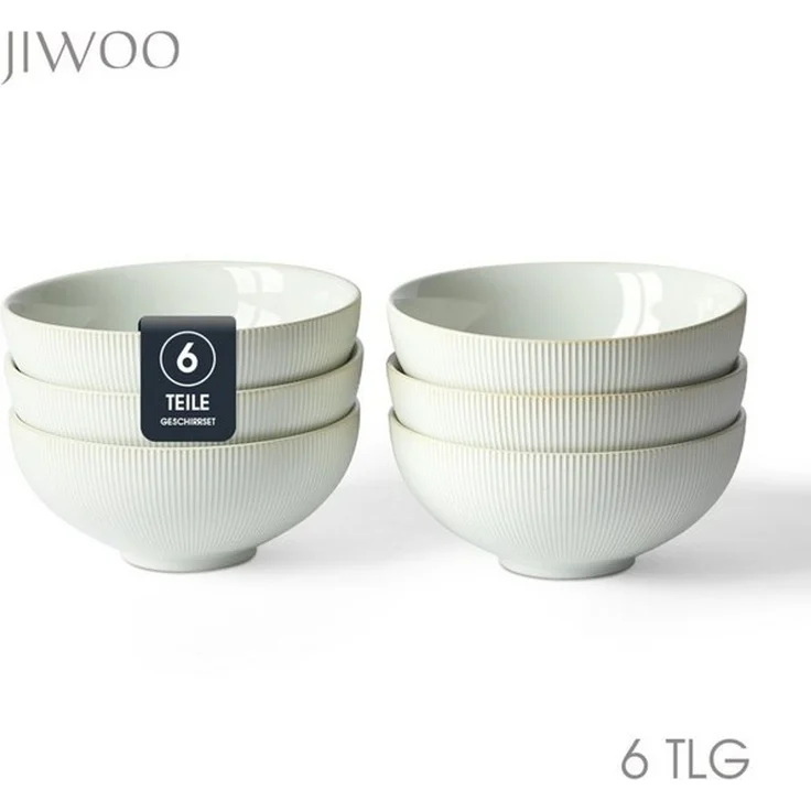 JIWOO Suppenschüssel 6er Ø20cm Salatschüssel Servierschüssel Müslischüssel Obstschüssel, Keramik, (Set, 6-tlg), Keramik Hochwertiges Schüsselset WeiB Mikrowellen spülmaschinenfest – Bild 4