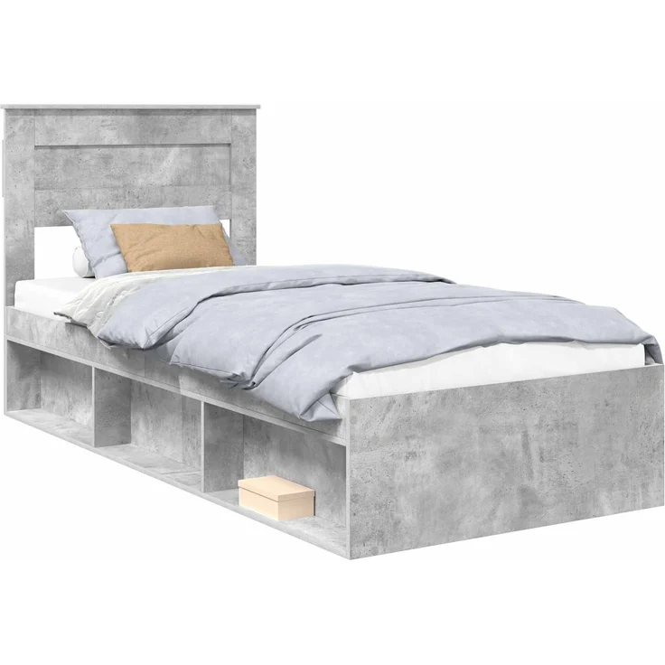 vidaXL Bettrahmen Beton Grau 75 x 190 cm Massives Kiefernholz 3409818 – Bild 1
