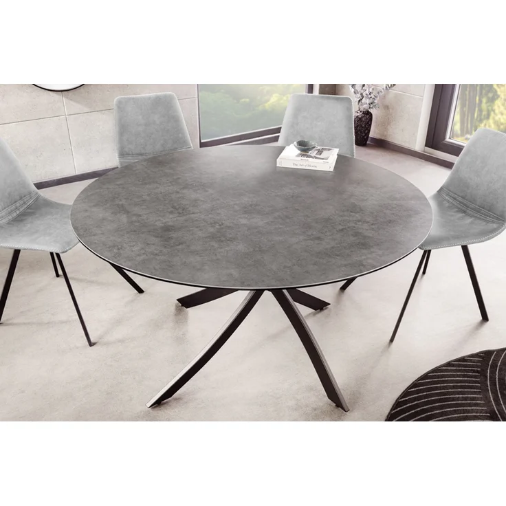 Design Esstisch AMICA 120cm anthrazit Beton-Optik Keramik schwarzes Metall-Gestell – Bild 2