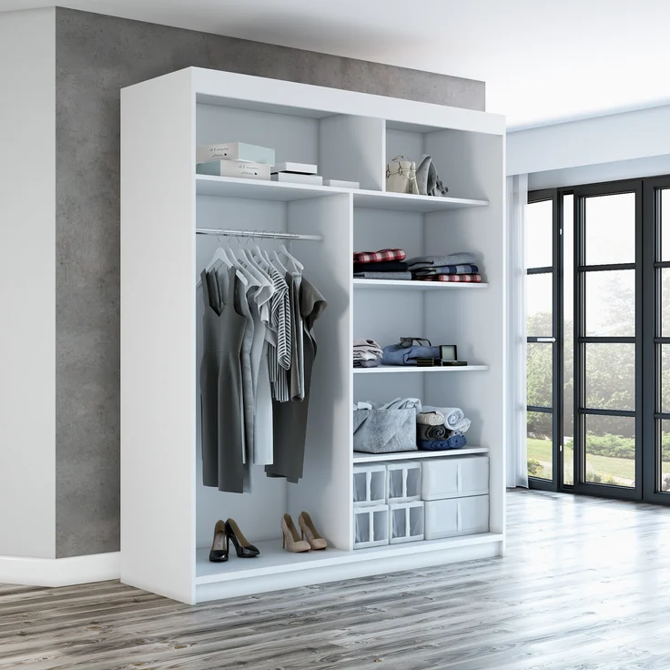 Schwebetürenschrank ERA 2-türig Schrank 180 cm. (mit Spiegel) Farbe: Weiß , sonoma – Bild 4