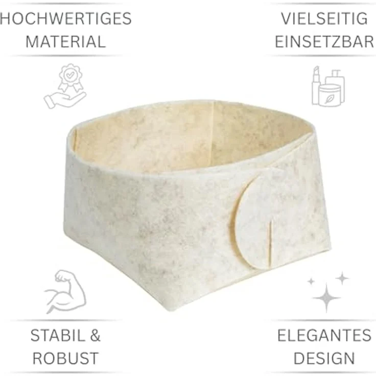 Libaro Badorganizer Aufbewahrungsbox stapelbar Ordnungsboxen Aufbewahrungskorb Stoff beige (3er-Set), Aufbewahrung Deko Ordnungsboxen Aufbewahrungskorb Filz – Bild 4