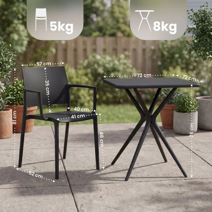 Gartenmöbel-Set FRIDA mit 2 Stühlen - 186 x 72 x 81 cm, Kunststoff, Schwarz | Balkonset Gartenset Tisch mit Stühlen Bistroset Outdoor – Bild 2