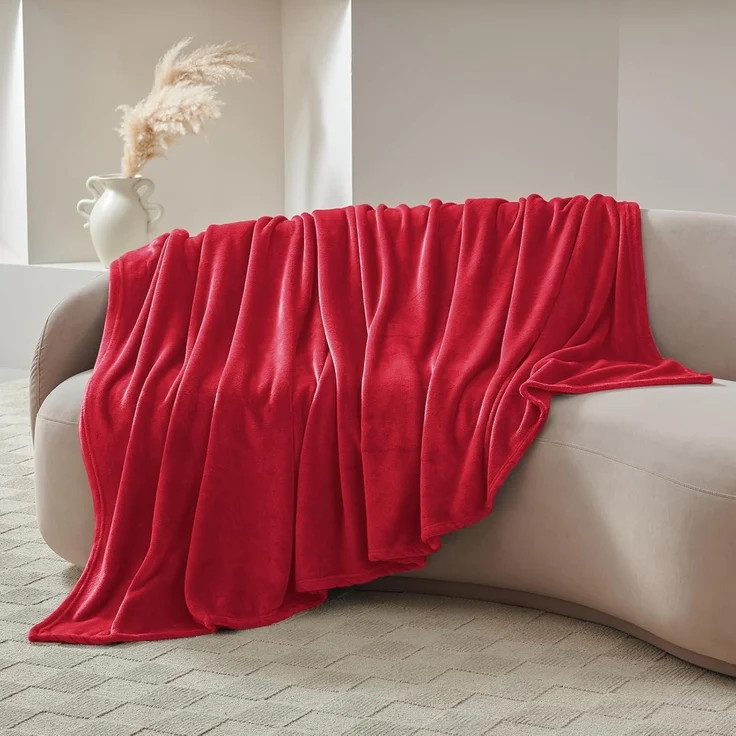 Kuscheldecke 230x270cm flauschig Fleecedecke Sofa rot 270 x 230 cm Rot – Bild 7