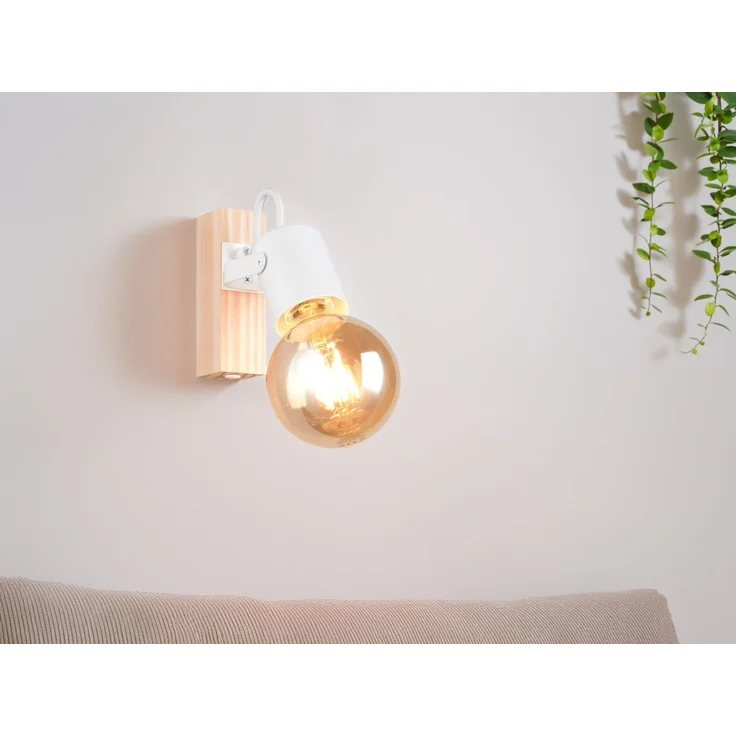 LED Wandstrahler aus Metall in Weiß mit Naturholz, Höhe 13cm – Bild 4