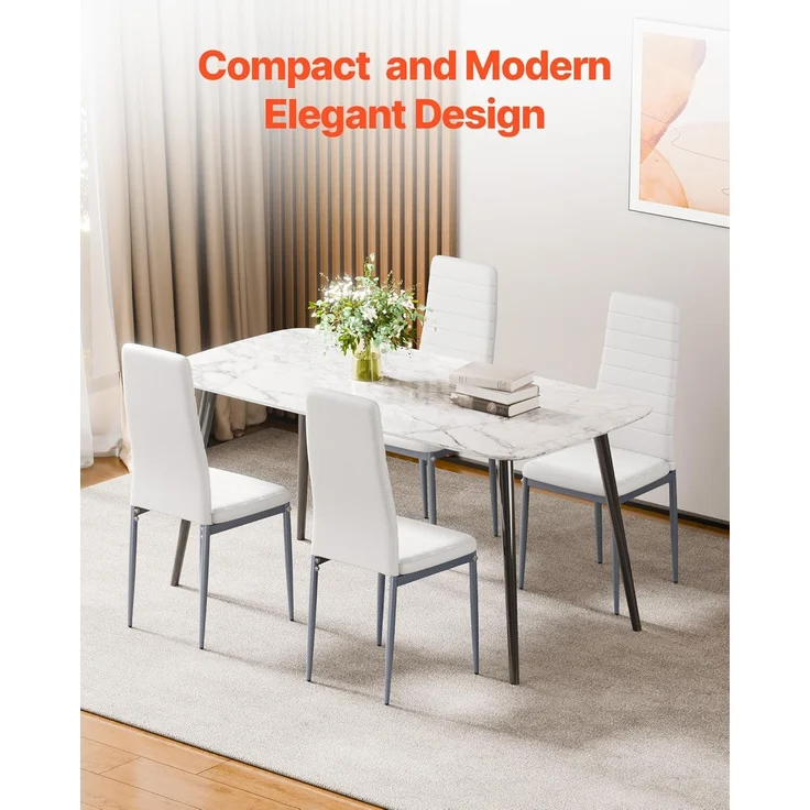 VEVOR moderner Esszimmerstuhl (6 STK.) eleganter gepolsterter Leder-Beistellstuhl (136 kg belastbar) für Esstische, platzsparender Küchentischstuhl mit dicken Kissen & Metallbeinen, Weiß Cafeteria – Bild 6
