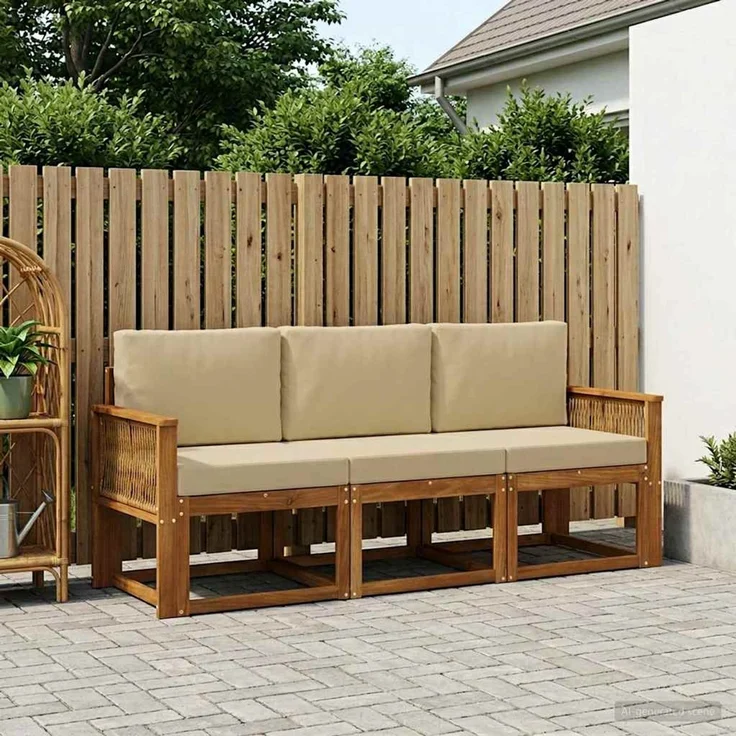 vidaXL Outdoor-Sofagarnitur 3 stk. 3-Sitzer Natur und Beige 3384959 – Bild 1