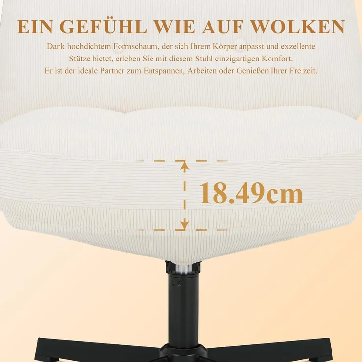 COLAMY Ergonomischer Bürostuhl Ohne Rollen, Schneidersitz Stuhl, Criss Cross Chair, 360° Drehbar Lehnstühle Lounge, Schminktisch Stuhl für Home Office, Weiß – Bild 6