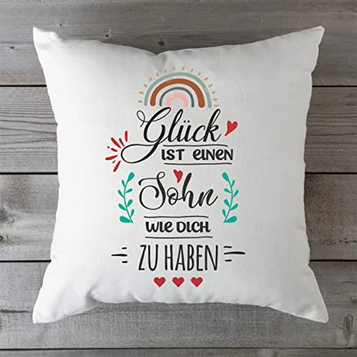 GRAVURZEILE Zierkissen mit Spruch - Glück ist - Geschenk für Freunde & Familie -, starke Farben ohne verblassen - Sohn - mit Füllung – Bild 5