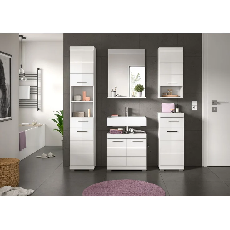 Xonox Scout Badkombination (B/H/T: 164x191x34 cm) in weiß Nachbildung und weiß Hochglanz tiefzieh – Bild 6