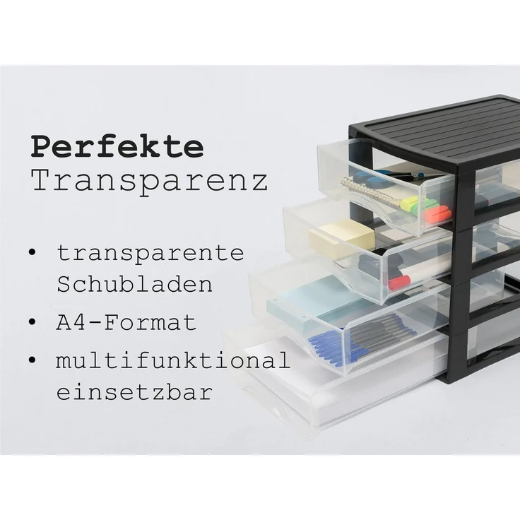 Hausfelder Schubladenbox Schubladenschrank A4 mit 3 Schubladen, 2 Stück inkl. Aufkleber, (2-St, A4 mit 3 Schubladen + Aufkleber) – Bild 4