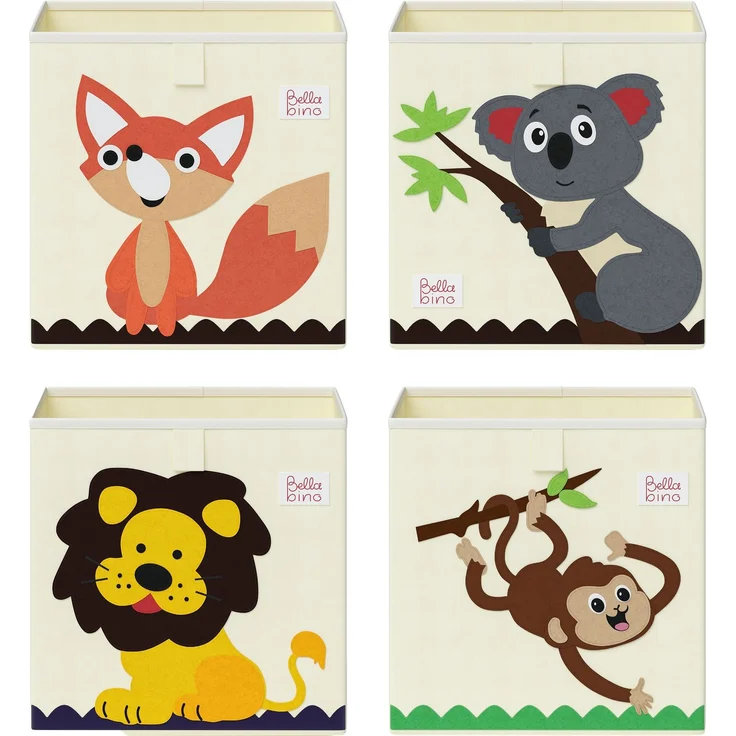 Bellabino 'Helme' Aufbewahrungsboxen, Affe/Löwe/Koala/Fuchs, beige, 4er-Set – Bild 1