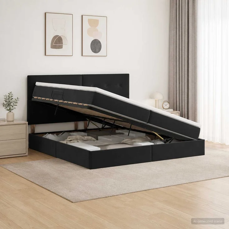 vidaXL LED-Speicherbett mit Matratze Schwarz 200 x 200 cm Samt 3460154 – Bild 4
