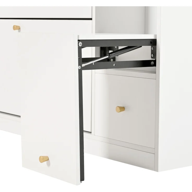 Großer Schuhschrank mit Sitzbank Weiß 119cm Breite Moderner Flurschrank Mit Kippschubladen Und Verstellbaren Böden Großer Stauraum Für Bis Zu 30 Paar Schuhe Garderobenschrank Mit Integrierter Sitzbank Und Kippsicherung, 119cmx24cmx122cm, Weiß – Bild 7
