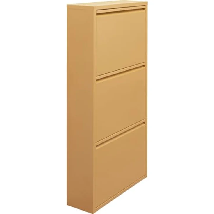 Kare Design Schuhschrank Caruso, Gelb, Stahl, mit 3 Klappen, Schuhablage für 6 Paar Schuhe, schmal, platzsparend, hoch, Schuhregal, Eingangsbereich, 103 x 50 x 15 cm (H/B/T) – Bild 6