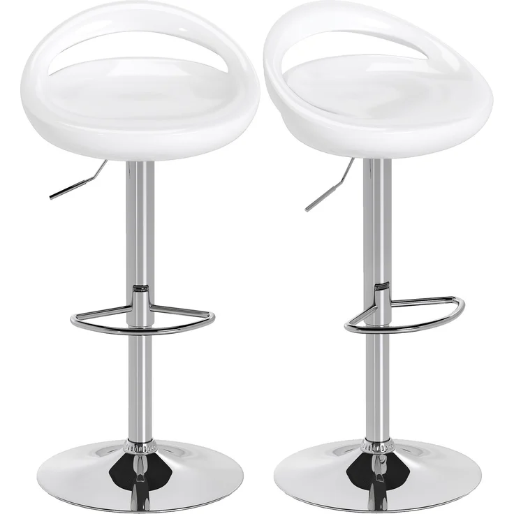 2er-Set Barhocker, höhenverstellbar, mit Rückenlehne und Fußstütze, um 360° drehbar, 46 x 41 x 76–96 cm, weiß – Bild 1