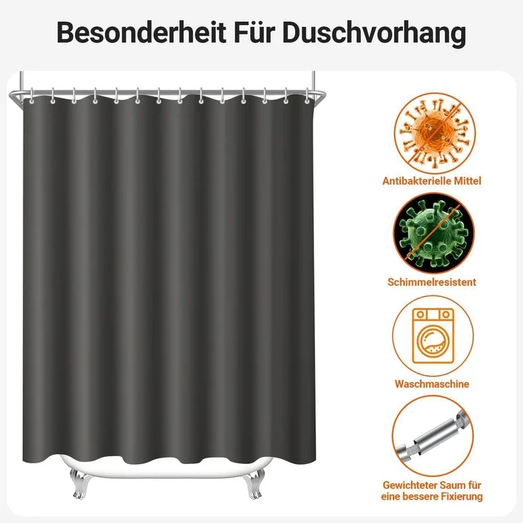 Duschvorhang 260x200cm Polyester Antischimmel Dunkelgrau 260 x 200 cm – Bild 7