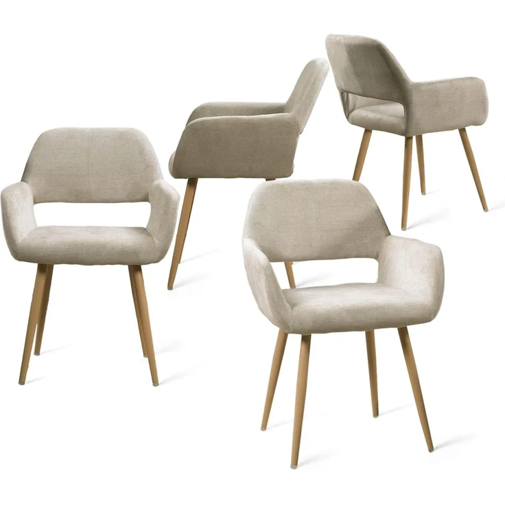 MEUBLE COSY Esszimmerstühle 4er Set Küchenstuhl Polsterstuhl mit Armlehne Sessel aus Stoff Wohnzimmerstuhl Metallbeine, Beige, 56 x 56 x 78 cm – Bild 1