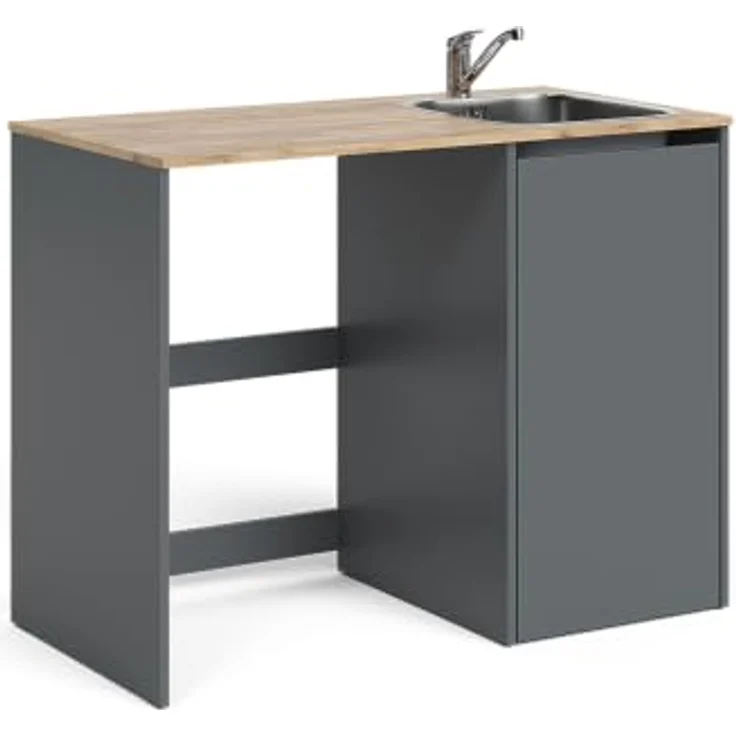 Vicco Waschmaschinenumbauschrank Viktor, Anthrazit/Goldkraft Eiche, 113.6 x 88.2 cm mit Spüle und Armatur – Bild 1