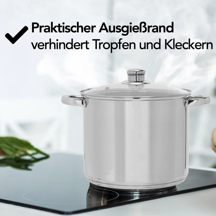 Brixy Suppentopf Stampftopf - Glasdeckel - 16,5L - 30 CM - Induktion Gas Keramik - Spülmaschinenfest - Edelstahl – Bild 8