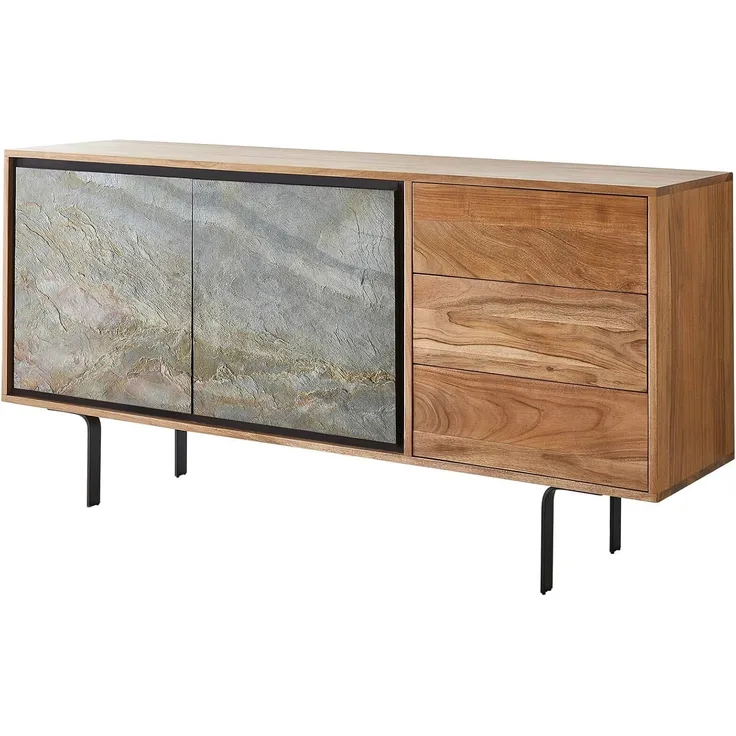 Kommode Juwelo 150 x 40 x 75 Akazie Natur Stein Beine Schwarz