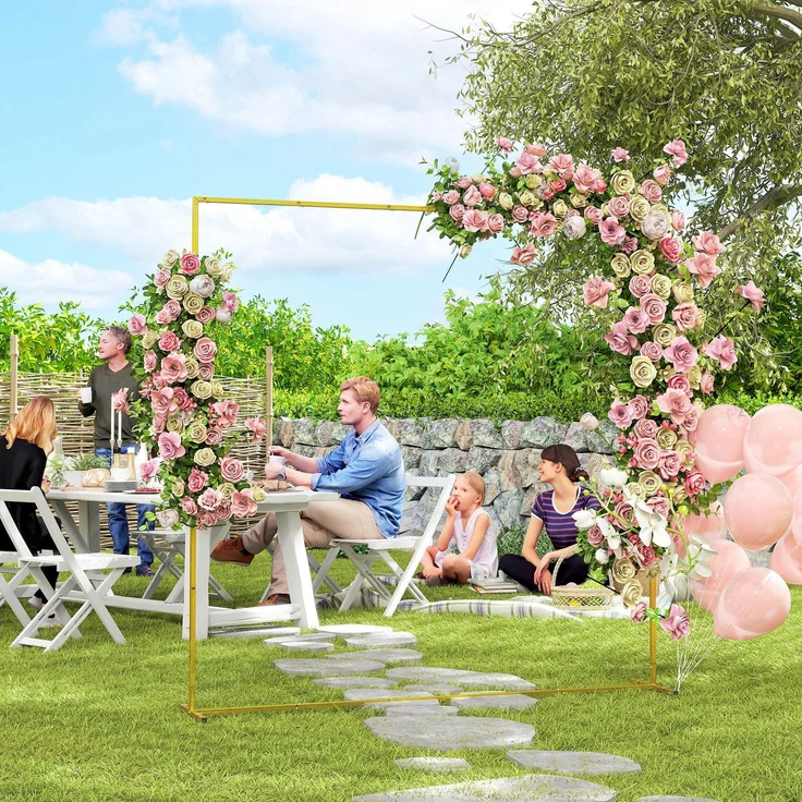 MELAYR, Goldener Metallbogen als Hintergrund für Hochzeiten, 2 m, Gartenbogen, Hochzeit, Blumenballonbogen, Golden – Bild 4