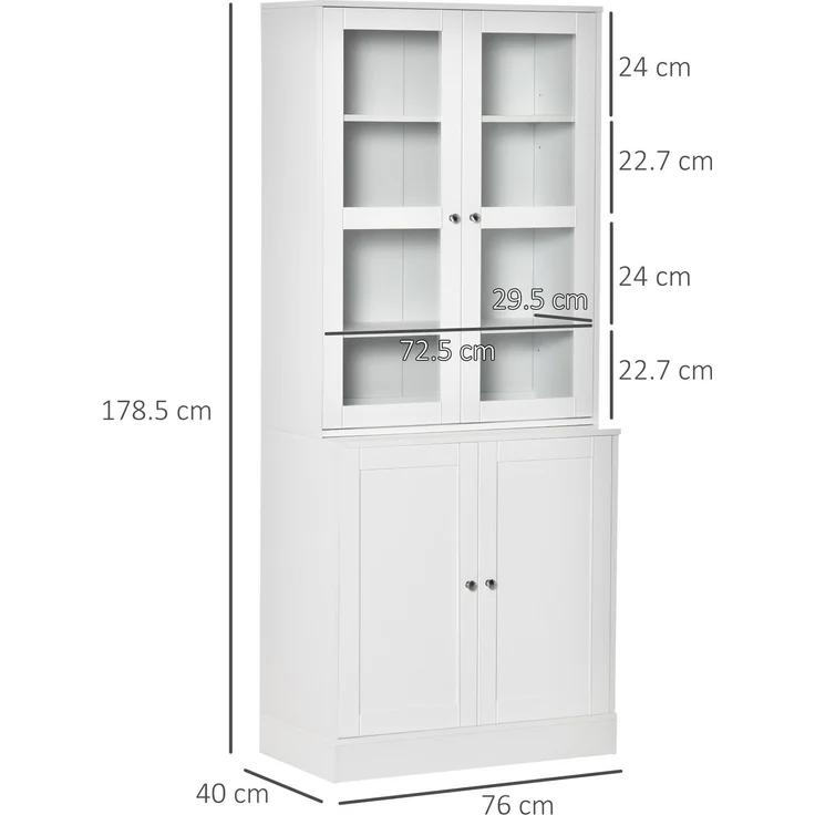 Bücherschrank 76 x 40 x 178,5 cm mit Glastüren und verstellbaren Einlegeböden – Weiß – Bild 2