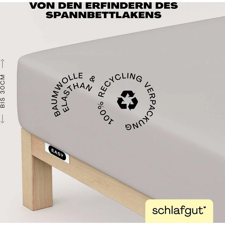 Schlafgut 'Easy' Spannbettlaken, MADE IN GREEN by OEKO-TEX®, Gummizug: rundum, Jersey Elasthan, Grey Light, XL 180x200cm - 200x220cm – Bild 3