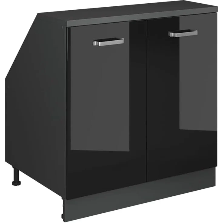 Küchenschrank für Dachschrägen R-Line Schwarz Hochglanz 80 cm mit 2 Türen, Schrankkorpus 60 cm Tiefe Vicco – Bild 1