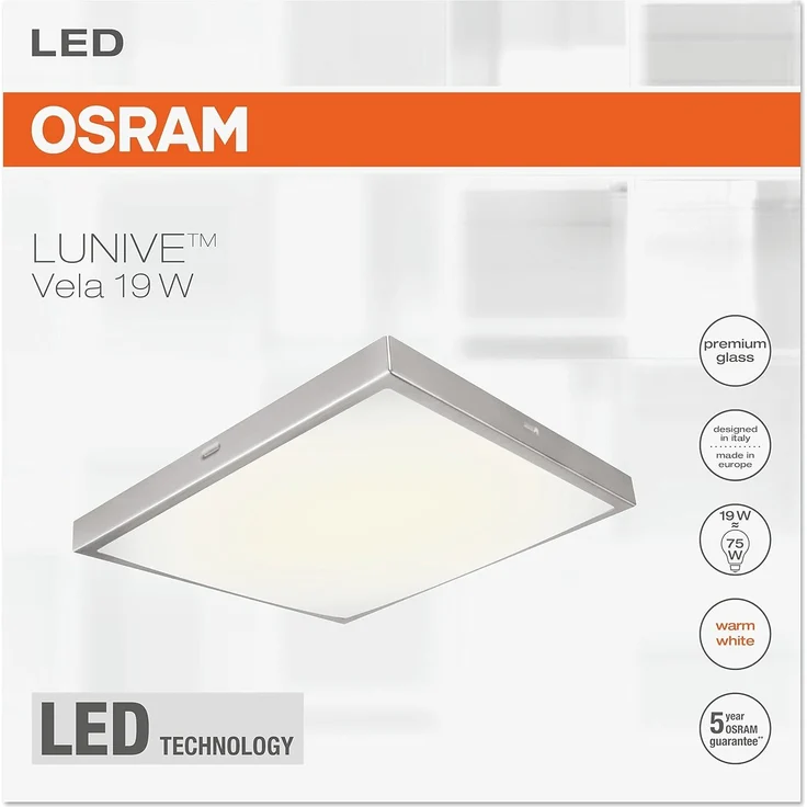 Osram LED Wand- und Deckenleuchte, Leuchte für Innenanwendungen, Warmweiß, 305,0 mm x 305,0 mm x 75,0 mm, Lunive Vela – Bild 2