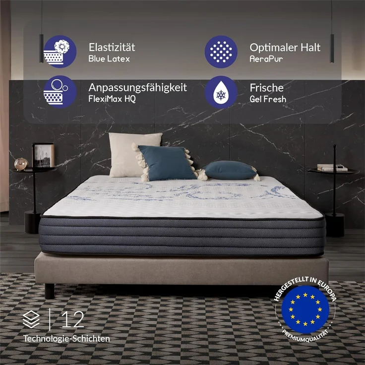 Naturalex - Matratze 135x190 cm Perfectsleep Kaltschaummatratze Härtegrad H2 - Öko-Tex Zertifiziert - Latex Blue 7 Zonen Matratze Höhe 21 cm - Made in EU – Bild 3