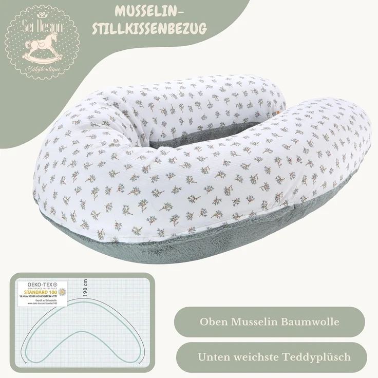 sei Design XXL Stillkissen 190x30 Schwangerschaftskissen Seitenschläferkissen Komfortkissen Erwachsene Baby Kissen mit Bezug 100% Baumwolle – Bild 4