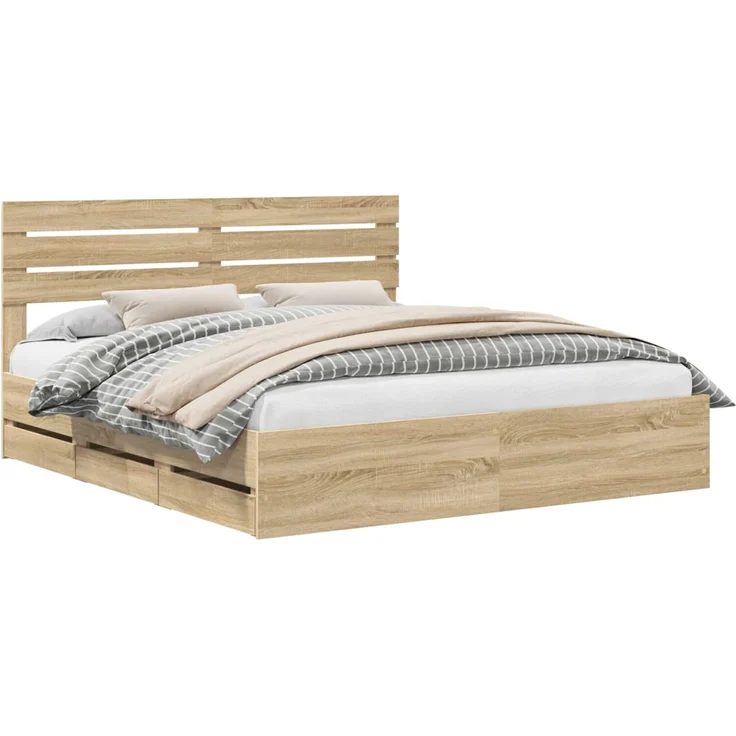 vidaXL Bettrahmen Sonoma-Eiche 200 x 200 cm Ingenieurs Holz 3411480 – Bild 2