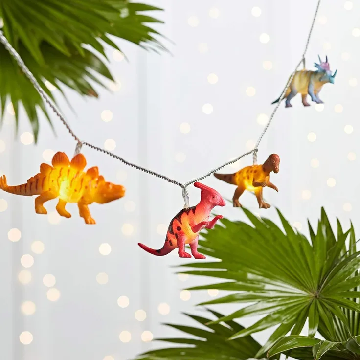 Lights4fun LED-Lichterkette 12er bunte Lichterkette Dinosaurier Batteriebetrieb