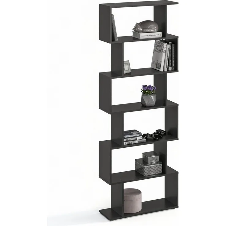 KOMTO Bücherregal Shelf 190 New Raumteiler Regal Standregal Holz und Hoch mit 6 Ebenen, S-Förmiges Modern Hochregal Aktenregal Büroregal 191x70x24 cm