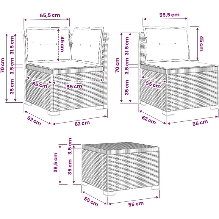 vidaXL 5-Sitzer Gartensofa mit Kissen Rattan-Look PP Anthrazit 3443906 – Bild 11