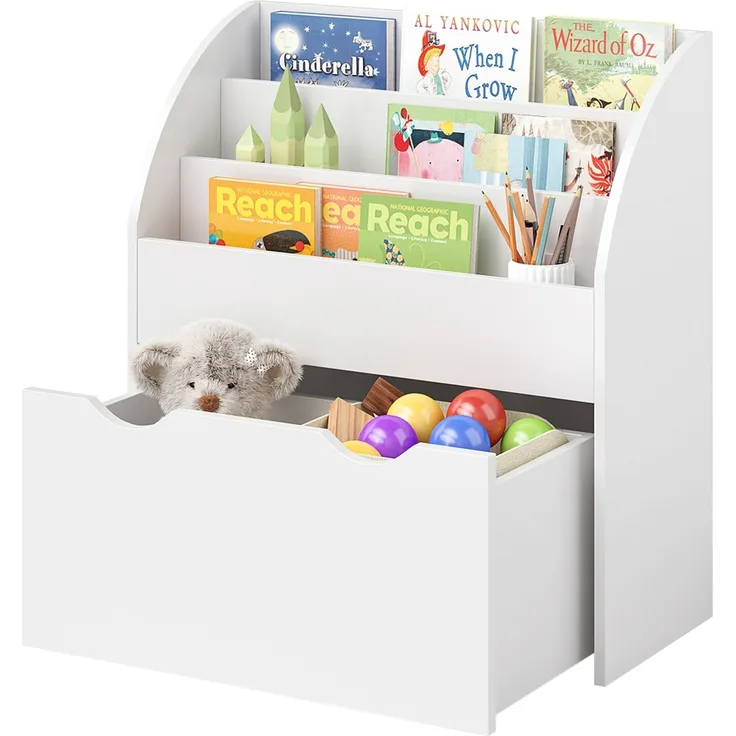 Bellabino 'Koro' Kinderregal, weiß, Spielzeugregal mit 3 Fächern für Bücher und 1 Schublade