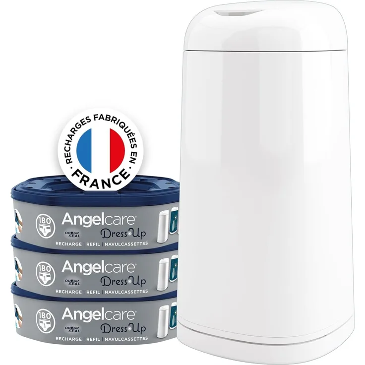 Angelcare Windeleimer + 3 Nachfüllpackungen gegen Gerüche, hohe Kapazität, antibakteriell, einfache Verwendung, Weiß