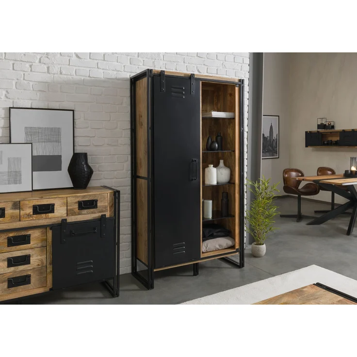 Wohnzimmerschrank Mango 105x45x195 natur klar lackiert / Metall schwarz BLACKBURN #104 – Bild 2